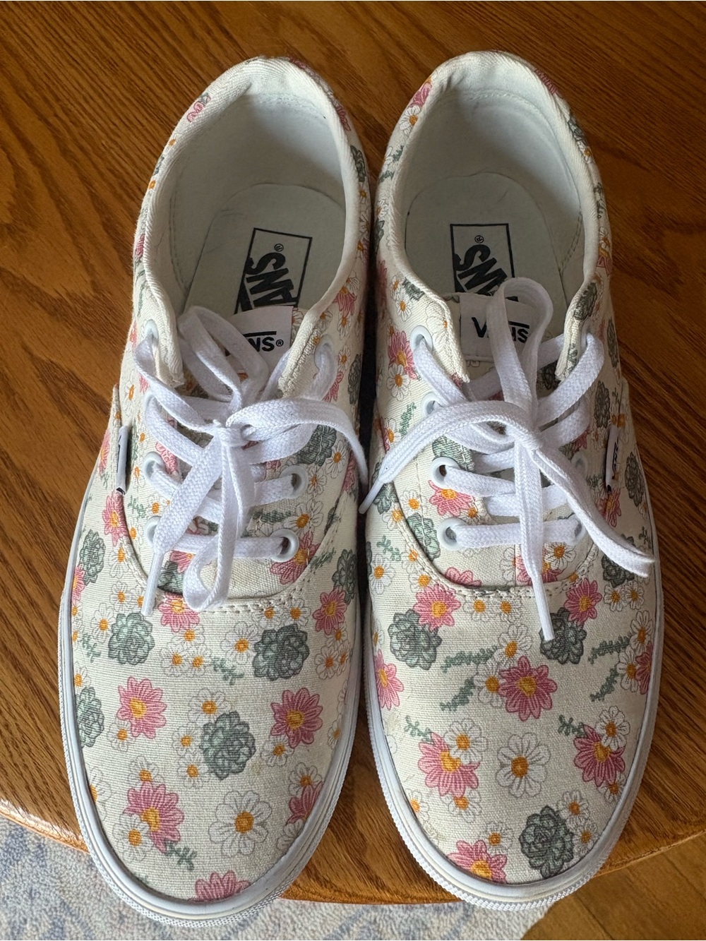 Vans Cream Floral Canvas Sneakers with Pink and Green Flowers